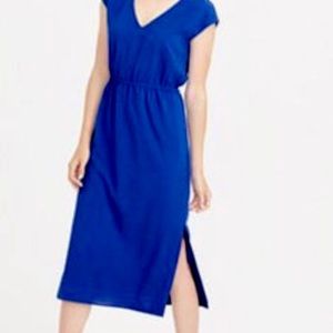 J Crew Blue Midi Cinched Elastic Waist Perforated Dress